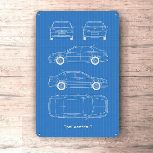 Opel Vectra C Blueprint Skilte, Musemåtte, Dørmåtte , Plakat-Blueprint-Opel-Garage Culture Shop- garage - man cave - merchandise