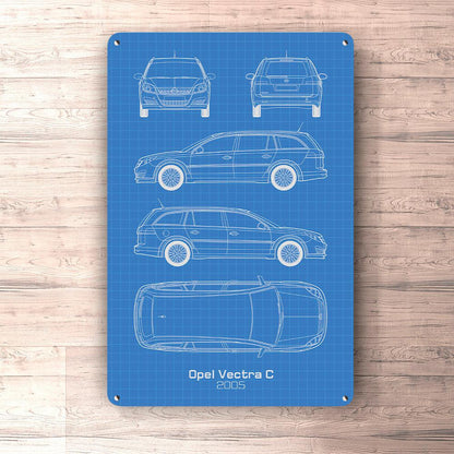 Opel Vectra C Caravan 2005 Bleprint Skilte, Musemåtte, Dørmåtte , Plakat-Blueprint-Opel-Garage Culture Shop- garage - man cave - merchandise