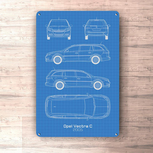 Opel Vectra C Caravan 2005 Bleprint Skilte, Musemåtte, Dørmåtte , Plakat-Blueprint-Opel-Garage Culture Shop- garage - man cave - merchandise