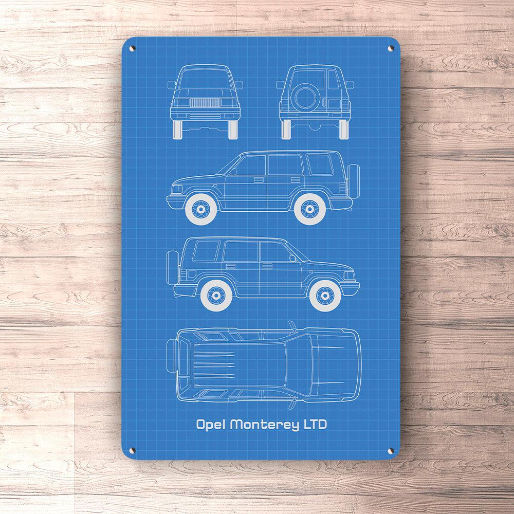 Opel monterey LTD Blueprint Skilte, Musemåtte, Dørmåtte-Blueprint-Opel-Garage Culture Shop- garage - man cave - merchandise