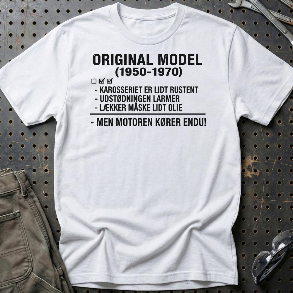 Original Model – Gammel Men Driftssikker - Unisex T-Shirt , Bomuld-Beklædning-Garage Culture-Hvid-S-Garage Culture Shop- garage - man cave - merchandise