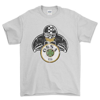 Ossa Biker Vintage Style Unisex T-Shirt , Bomuld-Beklædning-Ossa-Hvid-S-Forside-Garage Culture Shop- garage - man cave - merchandise