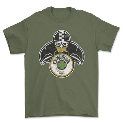 Ossa Biker Vintage Style Unisex T-Shirt , Bomuld-Beklædning-Ossa-Grøn Militær-S-Forside-Garage Culture Shop- garage - man cave - merchandise