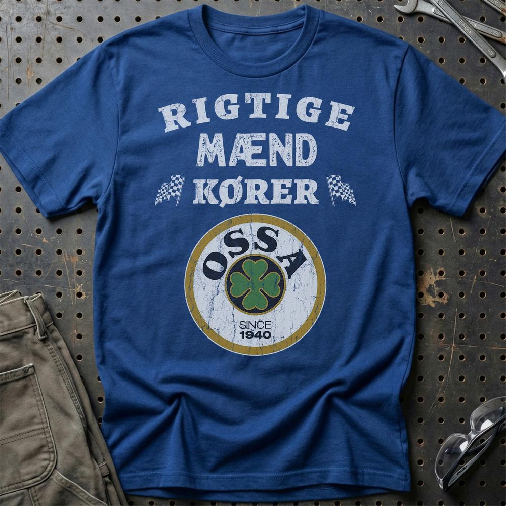 Ossa Rigtige Mænd Kører T-Shirt-Beklædning-Ossa-Blå Royal-S-Garage Culture Shop- garage - man cave - merchandise