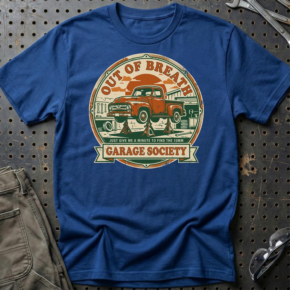 Out Of Breath Garage Society T-Shirt-Beklædning-Garage Culture-Blå Royal-S-Garage Culture Shop- garage - man cave - merchandise