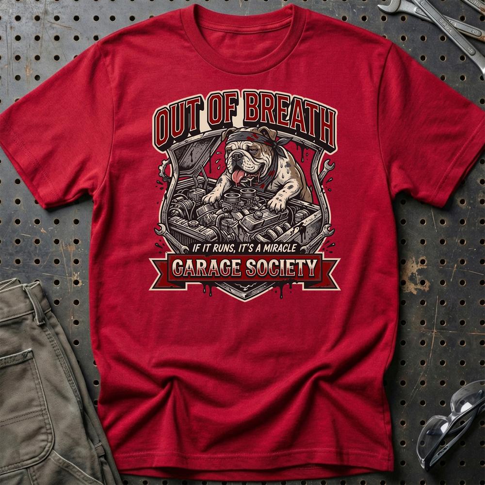 Out Of Breath Garage Society T-Shirt-Beklædning-Garage Culture-Rød-S-Garage Culture Shop- garage - man cave - merchandise