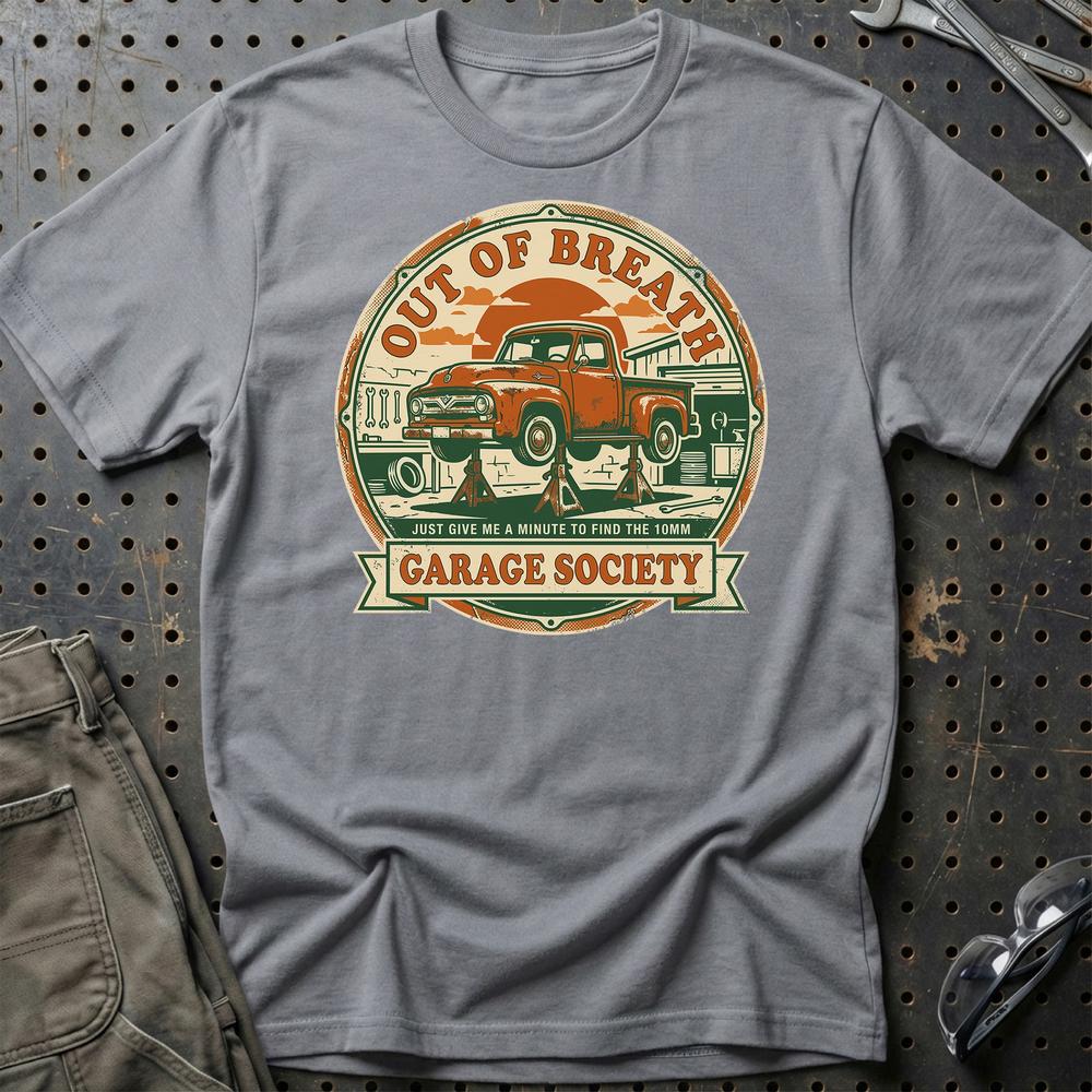Out Of Breath Garage Society - Unisex T-Shirt , Bomuld-Beklædning-Garage Culture-Grå Sport-S-Garage Culture Shop- garage - man cave - merchandise