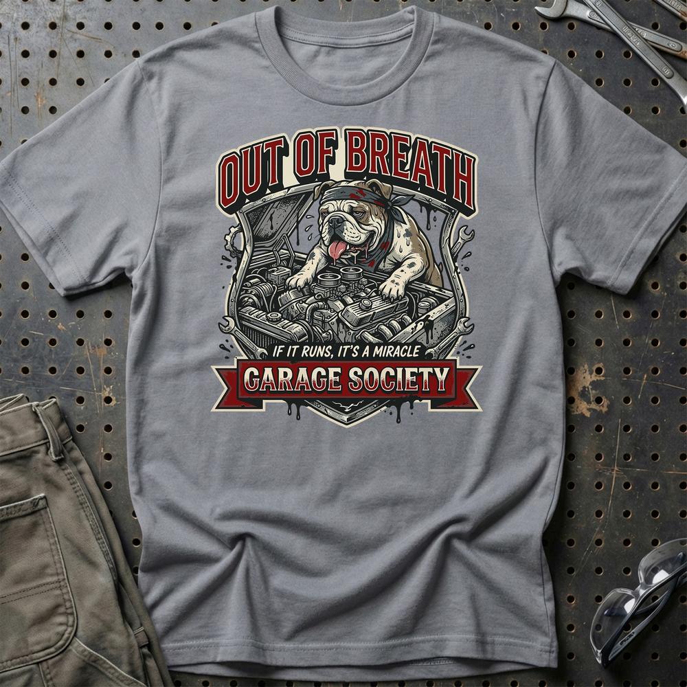 Out Of Breath Garage Society - Unisex T-Shirt , Bomuld-Beklædning-Garage Culture-Grå Sport-S-Garage Culture Shop- garage - man cave - merchandise