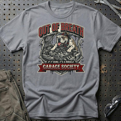 Out Of Breath Garage Society - Unisex T-Shirt , Bomuld-Beklædning-Garage Culture-Grå Sport-S-Garage Culture Shop- garage - man cave - merchandise
