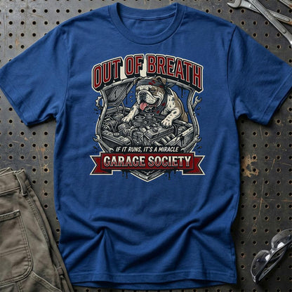 Out Of Breath Garage Society - Unisex T-Shirt , Bomuld-Beklædning-Garage Culture-Blå Royal-S-Garage Culture Shop- garage - man cave - merchandise