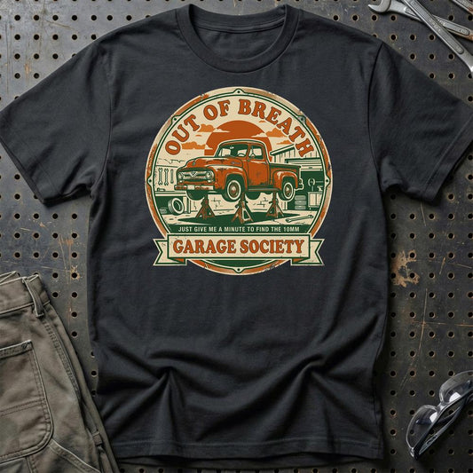 Out Of Breath Garage Society - Unisex T-Shirt , Bomuld-Beklædning-Garage Culture-Sort-S-Garage Culture Shop- garage - man cave - merchandise