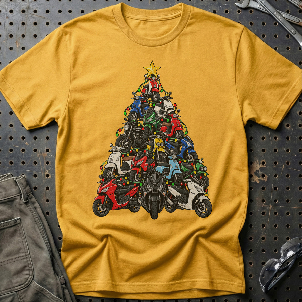 PGO Juletræ T-Shirt-Beklædning-PGO-Guld-S-Garage Culture Shop- garage - man cave - merchandise