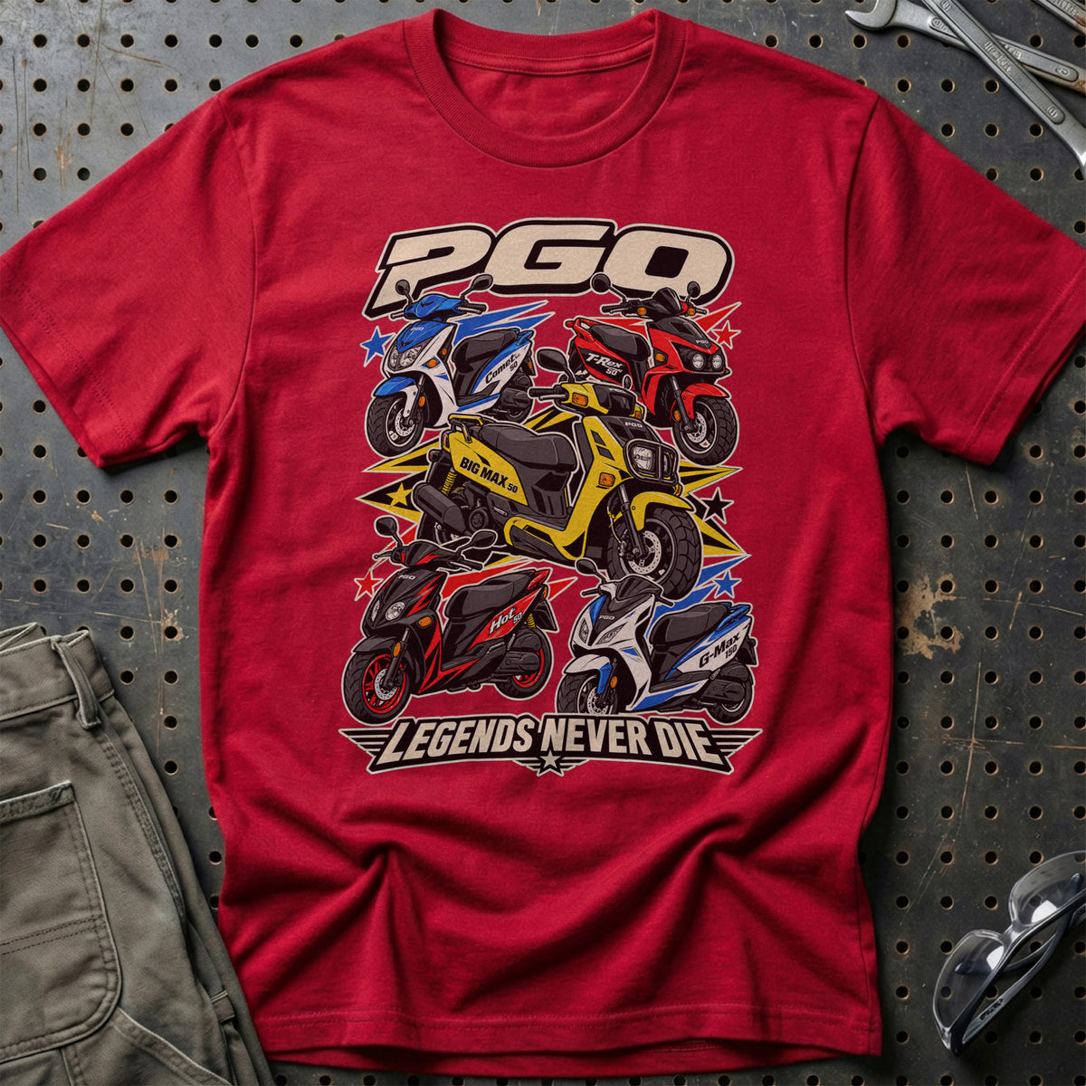 PGO Legends Never Die T-Shirt-Beklædning-PGO-Rød-S-Garage Culture Shop- garage - man cave - merchandise