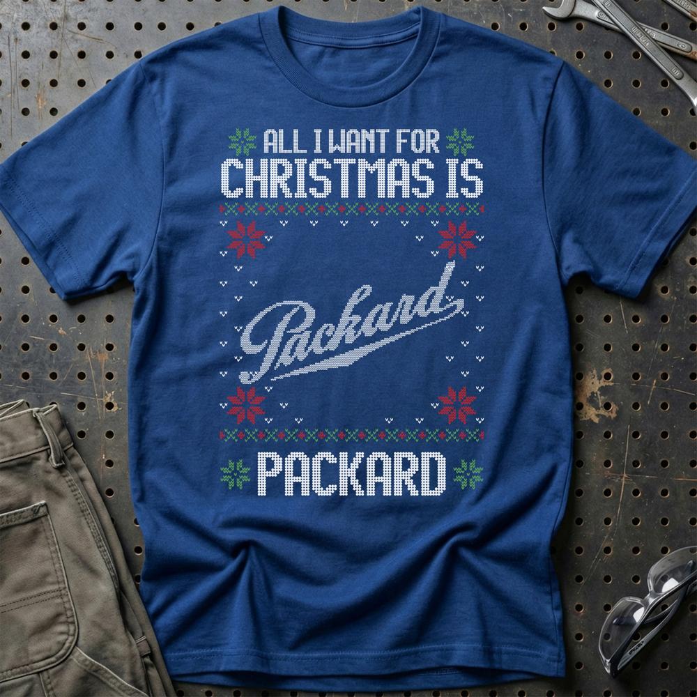 Packard - All I Want For Christmas T-Shirt-Beklædning-Packard-Blå Royal-S-Garage Culture Shop- garage - man cave - merchandise