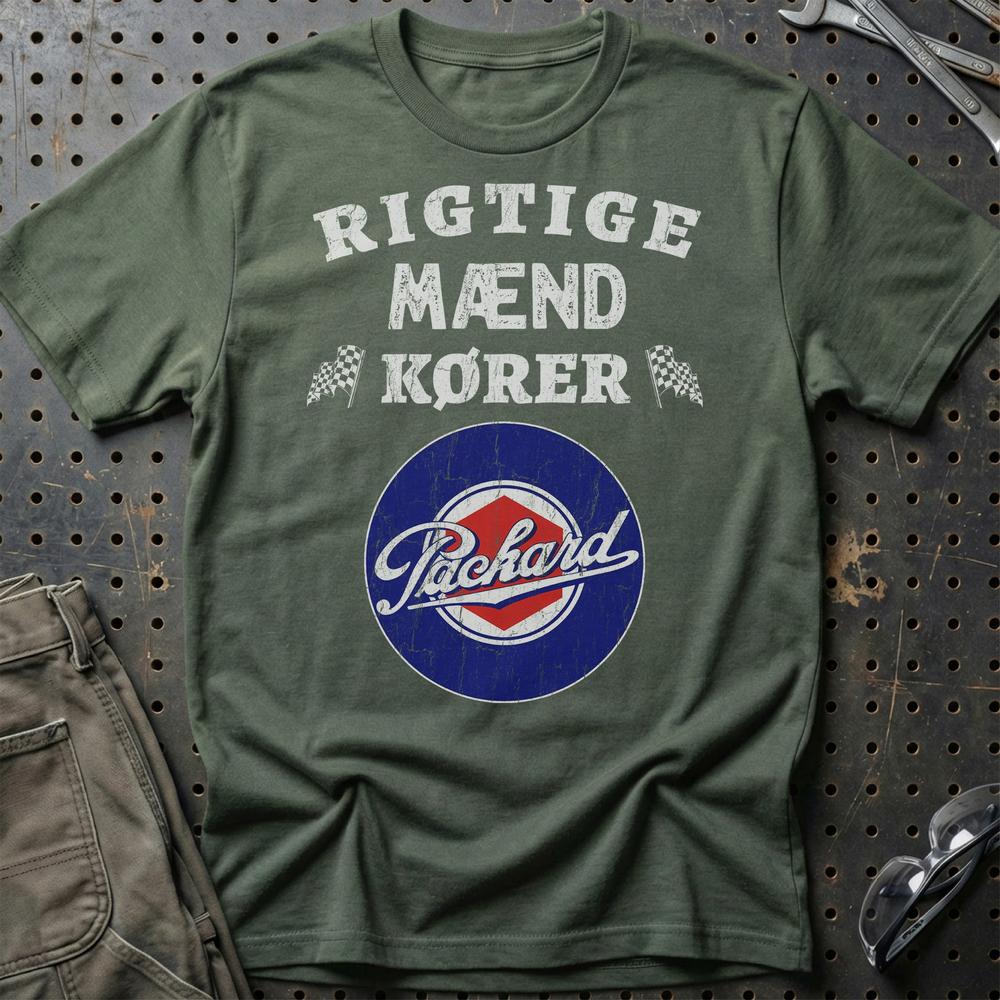 Packard Rigtige Mænd Kører T-Shirt-Beklædning-Packard-Grøn Militær-S-Garage Culture Shop- garage - man cave - merchandise