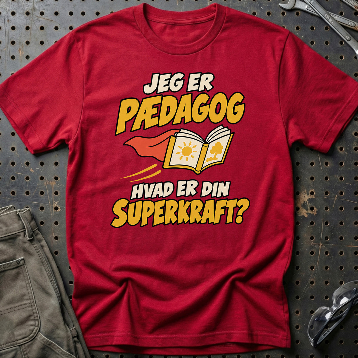 
Pædagog – Hvad er din superkraft? – Unisex T-Shirt – Rød