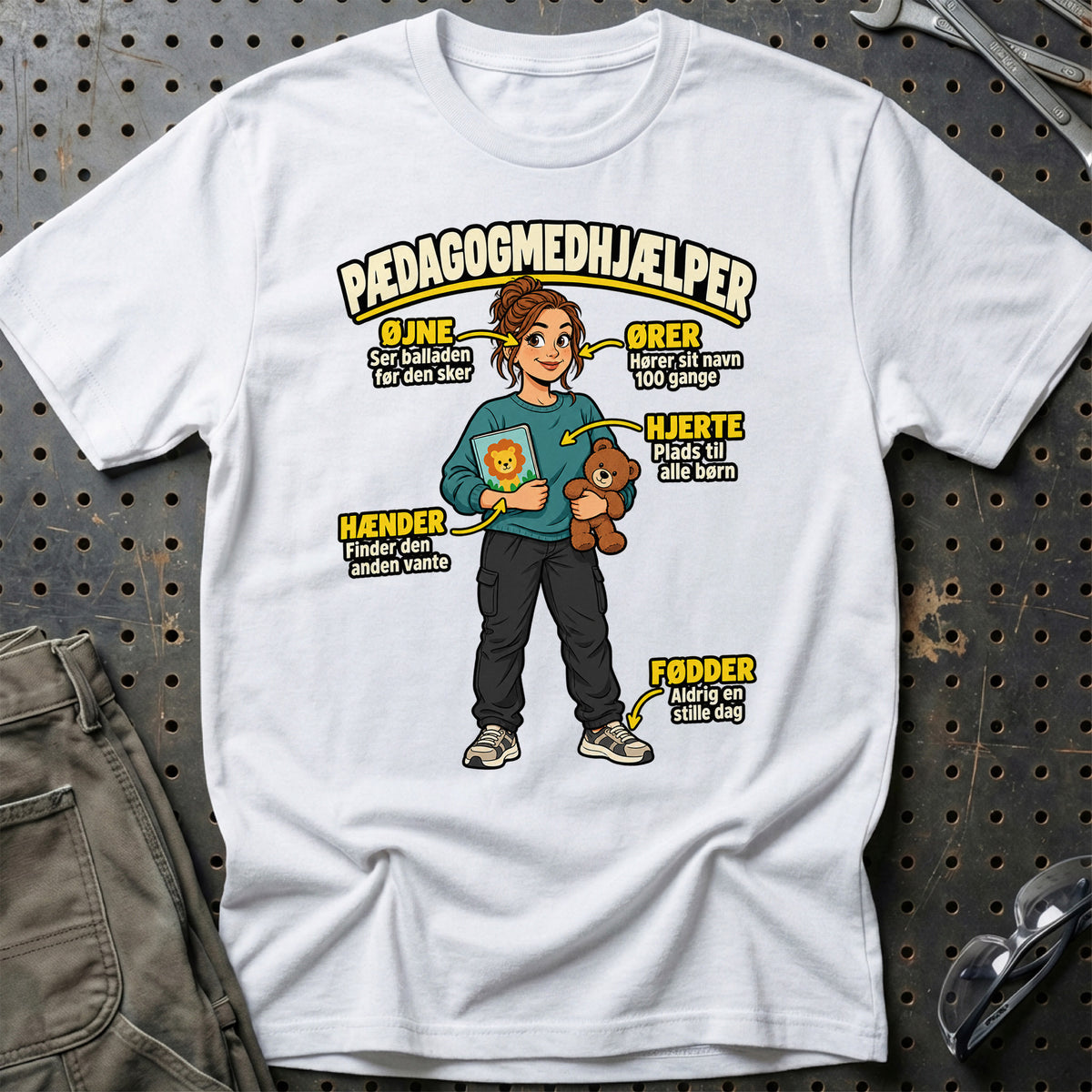 
Pædagogmedhjælper – Anatomi T-Shirt – Hvid
