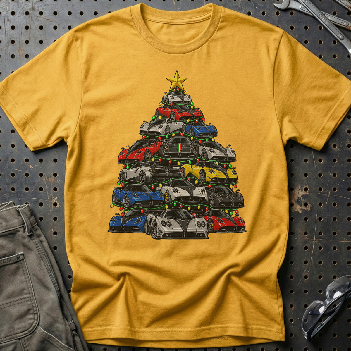 Pagani Juletræ T-Shirt-Beklædning-Pagani-Guld-S-Garage Culture Shop- garage - man cave - merchandise