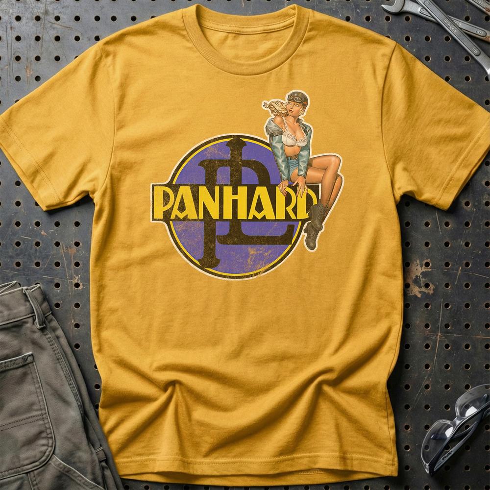 Panhard Pinup T-Shirt-Beklædning-Panhard-Guld-S-Garage Culture Shop- garage - man cave - merchandise