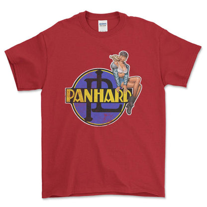 Panhard Pinup - Unisex T-Shirt , Bomuld-Beklædning-Panhard-Rød-S-Forside-Garage Culture Shop- garage - man cave - merchandise