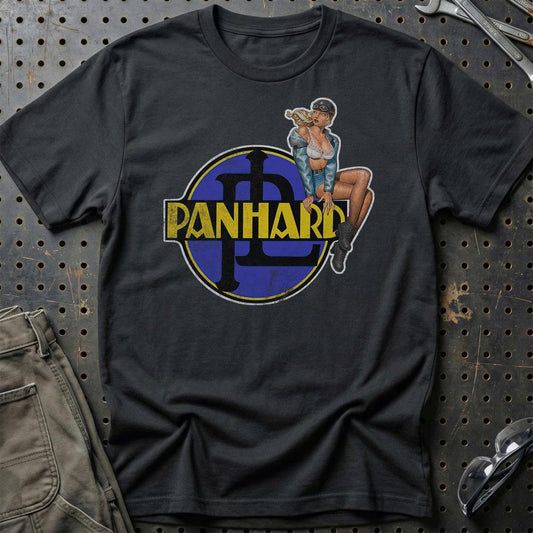 Panhard Pinup - Unisex T-Shirt , Bomuld-Beklædning-Panhard-Sort-S-Garage Culture Shop- garage - man cave - merchandise