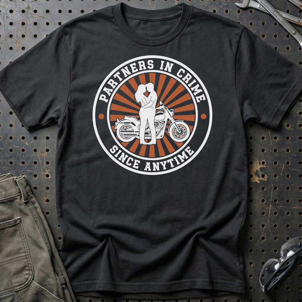 Partners In Crime Since Anytime – Unisex T-Shirt , Bomuld-Beklædning-Garage Culture-Sort-S-Garage Culture Shop- garage - man cave - merchandise