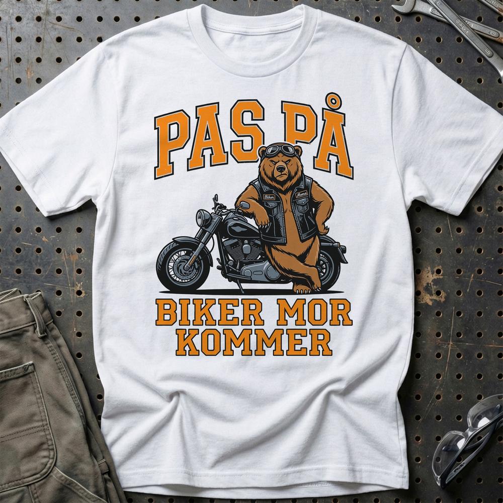 Pas På Biker Mor Kommer - Motorcykel T-Shirt til Kvinder T-Shirt-Beklædning-Garage Culture-Hvid-S-Garage Culture Shop- garage - man cave - merchandise