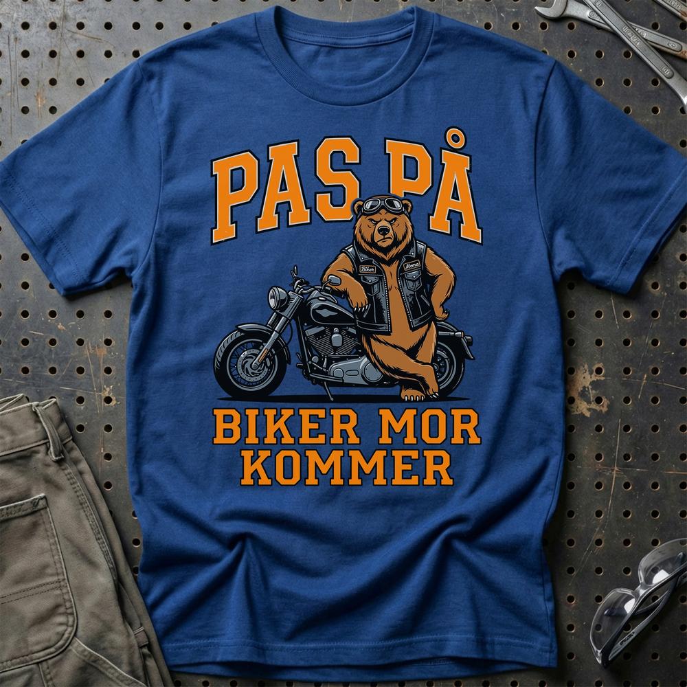 Pas På Biker Mor Kommer - Motorcykel T-Shirt til Kvinder T-Shirt-Beklædning-Garage Culture-Blå Royal-S-Garage Culture Shop- garage - man cave - merchandise