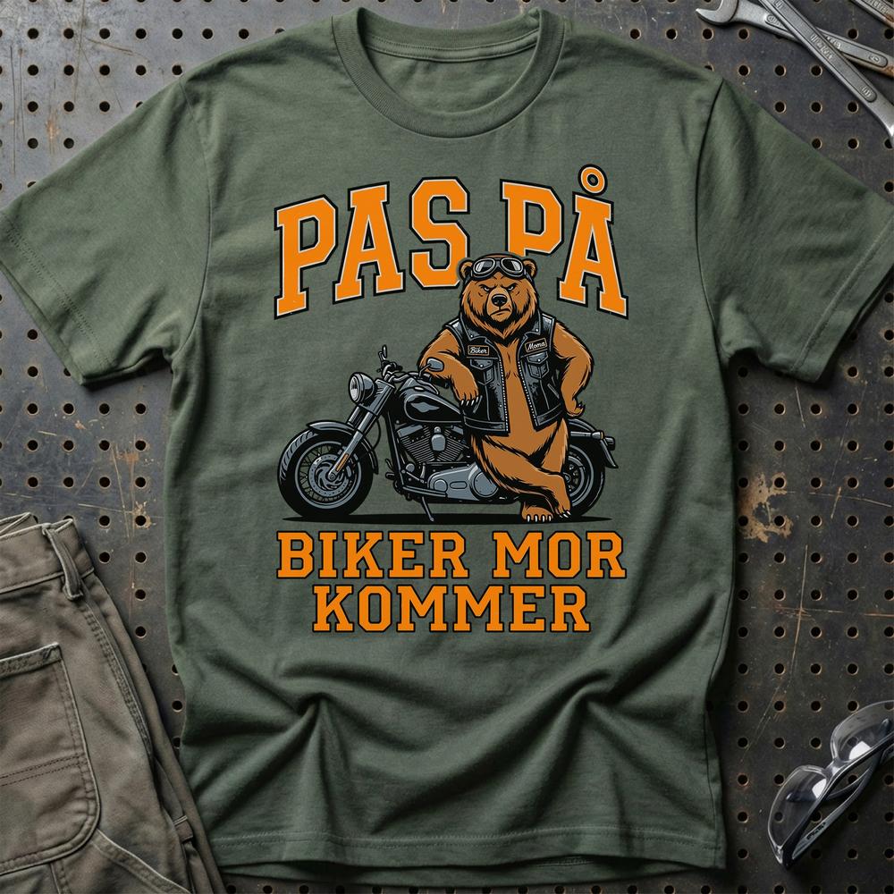 Pas På Biker Mor Kommer - Motorcykel T-Shirt til Kvinder T-Shirt-Beklædning-Garage Culture-Grøn Militær-S-Garage Culture Shop- garage - man cave - merchandise