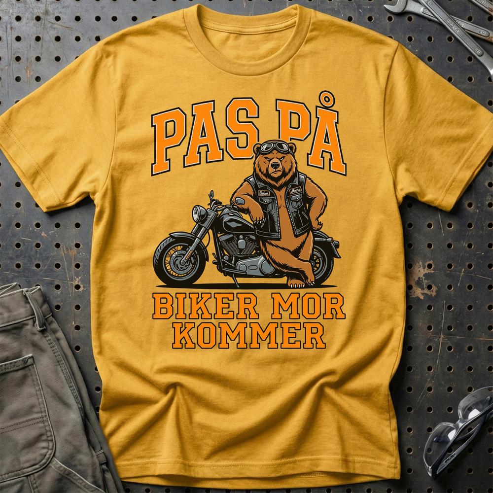 Pas På Biker Mor Kommer - Motorcykel T-Shirt til Kvinder T-Shirt-Beklædning-Garage Culture-Guld-S-Garage Culture Shop- garage - man cave - merchandise