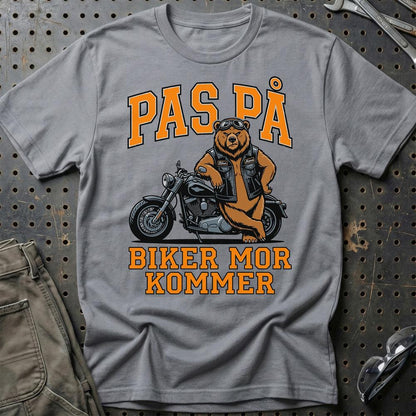 Pas På Biker Mor Kommer – Motorcykel T-Shirt til Kvinder – Unisex T-Shirt , Bomuld-Beklædning-Garage Culture-Grå Sport-S-Garage Culture Shop- garage - man cave - merchandise