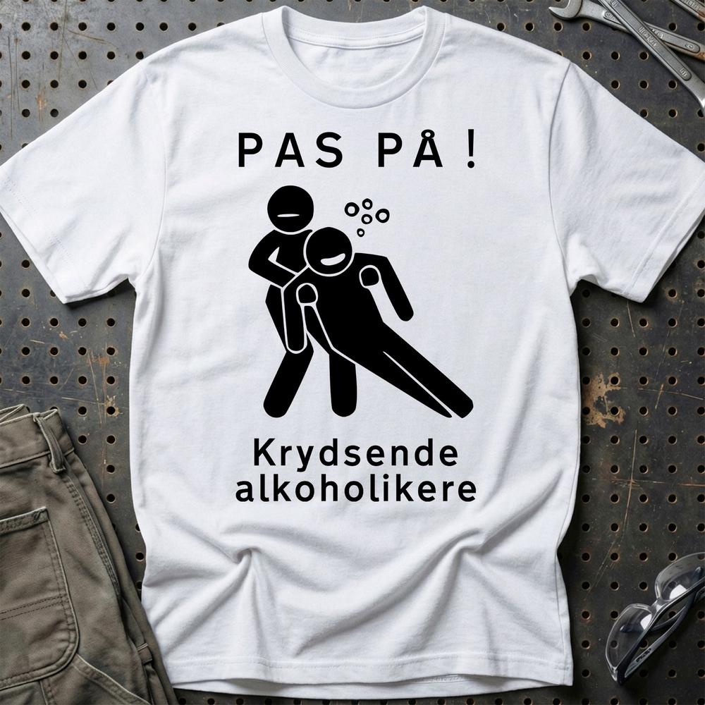 Pas På Krydsende Alkoholikere T-Shirt-Beklædning-Garage Culture-Hvid-S-Garage Culture Shop- garage - man cave - merchandise