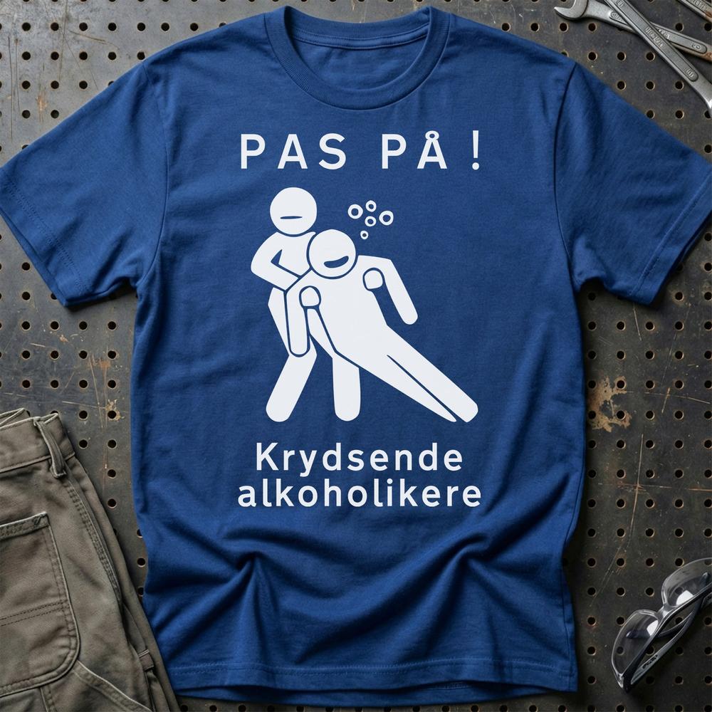 Pas På Krydsende Alkoholikere T-Shirt-Beklædning-Garage Culture-Blå Royal-S-Garage Culture Shop- garage - man cave - merchandise