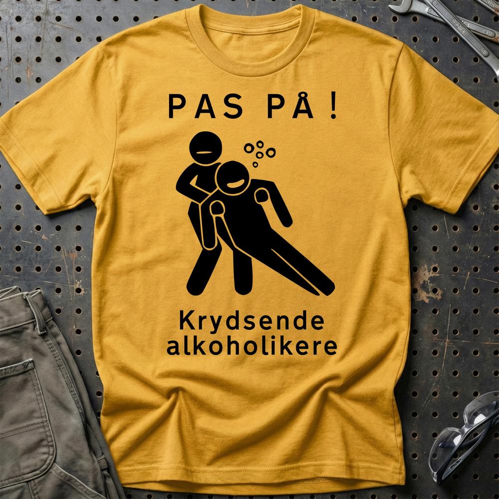 Pas På Krydsende Alkoholikere T-Shirt-Beklædning-Garage Culture-Guld-S-Garage Culture Shop- garage - man cave - merchandise