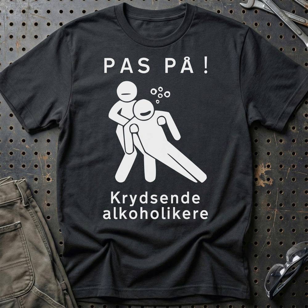 Pas På Krydsende Alkoholikere T-Shirt-Beklædning-Garage Culture-Sort-S-Garage Culture Shop- garage - man cave - merchandise