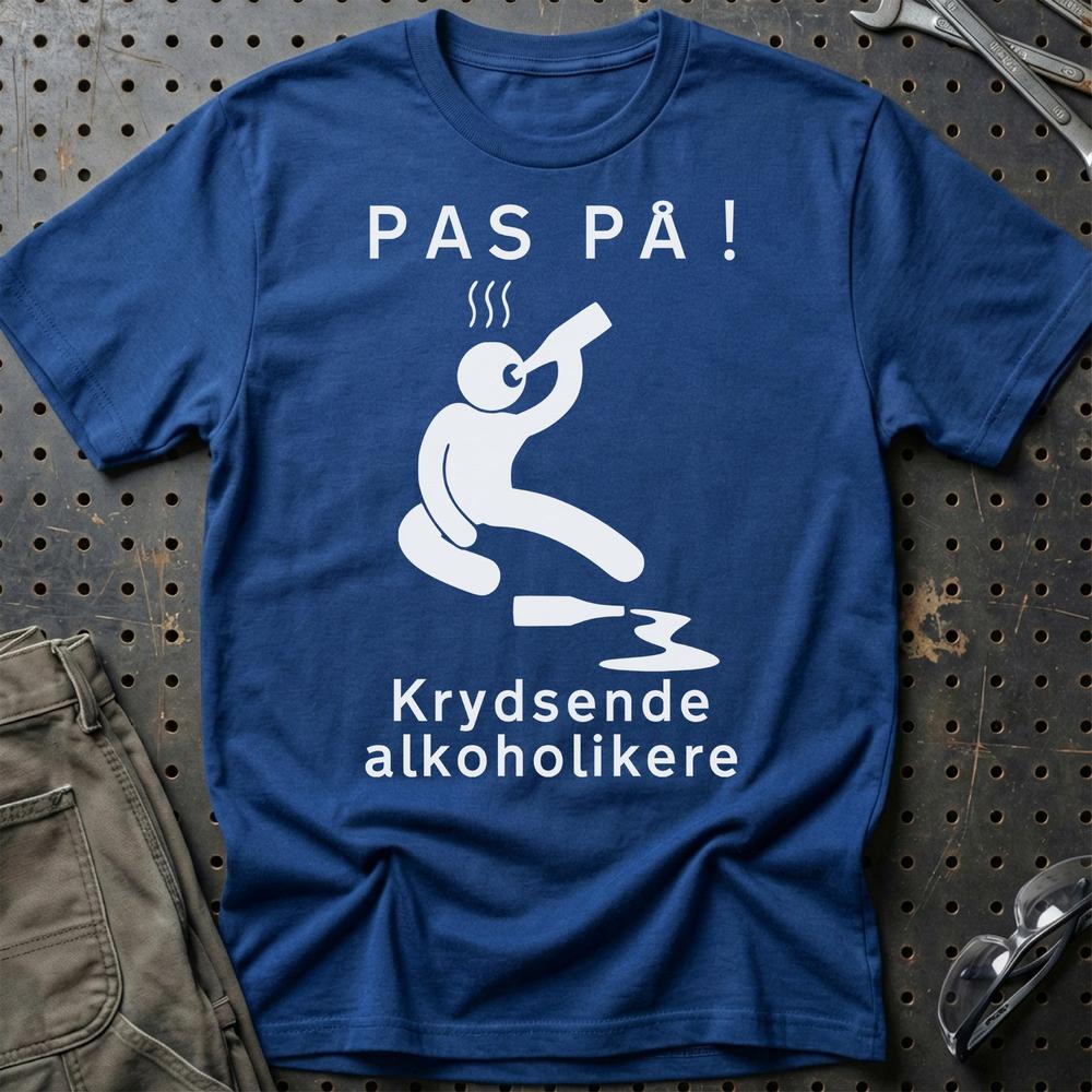 Pas På Krydsende Alkoholikere - Unisex T-Shirt , Bomuld-Beklædning-Garage Culture-Blå Royal-S-Garage Culture Shop- garage - man cave - merchandise