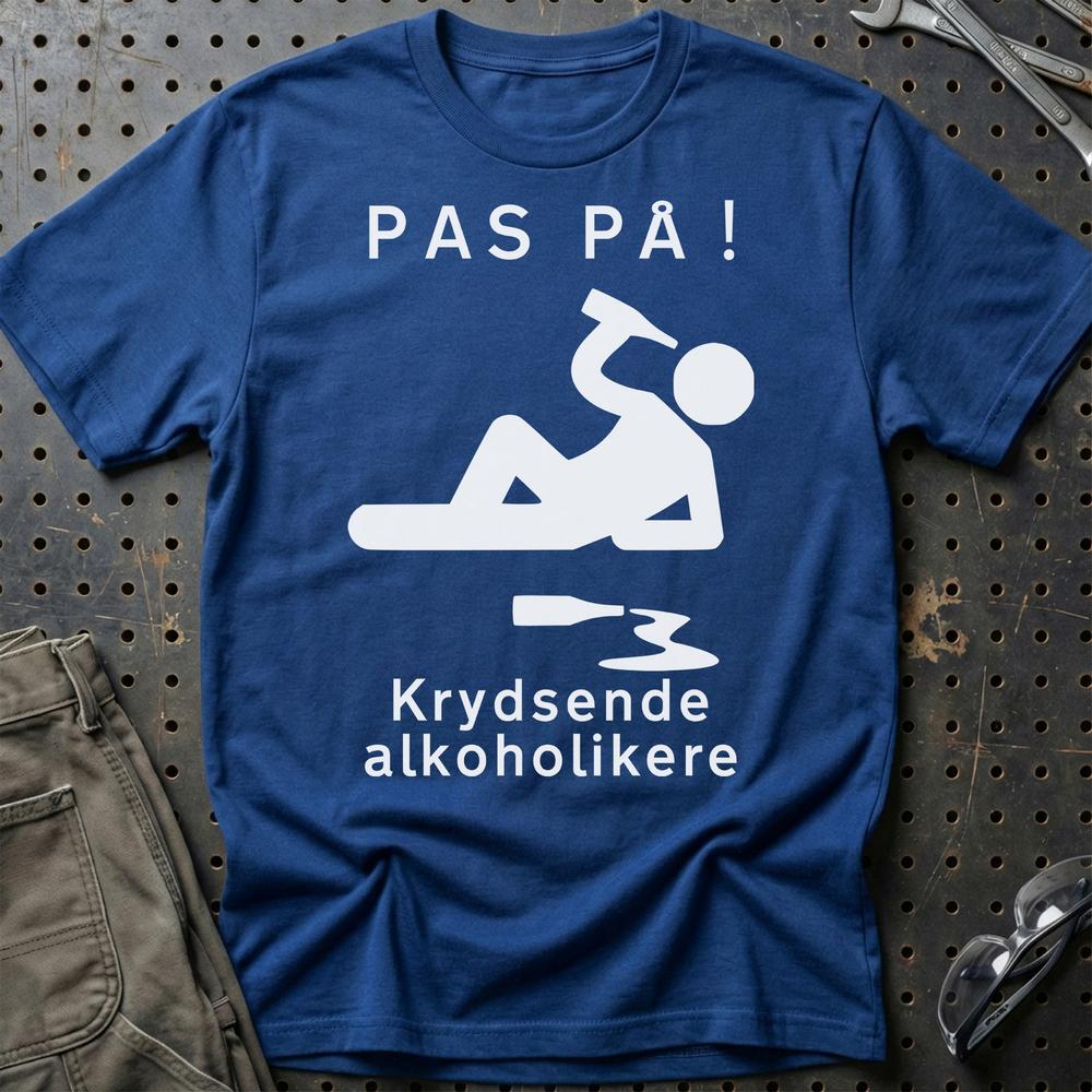 Pas På Krydsende Alkoholikere - Unisex T-Shirt , Bomuld-Beklædning-Garage Culture-Blå Royal-S-Garage Culture Shop- garage - man cave - merchandise