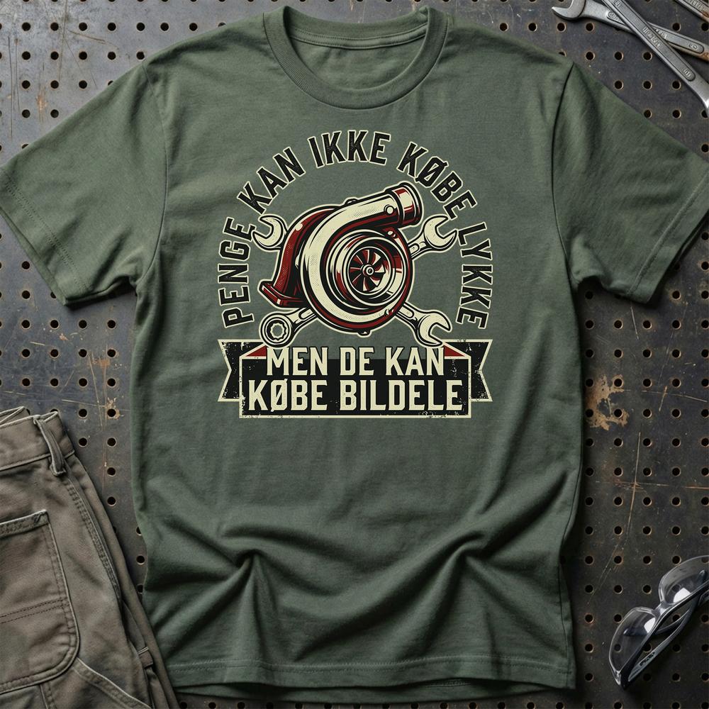 Penge Kan Ikke Købe Lykke – Men De Kan Købe Bildele Unisex T-Shirt , Bomuld-Beklædning-Garage Culture-Grøn Militær-S-Garage Culture Shop- garage - man cave - merchandise