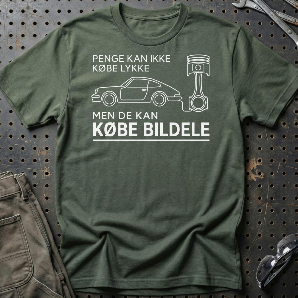 Penge Kan Ikke Købe Lykke – Men De Kan Købe Bildele Unisex T-Shirt , Bomuld-Beklædning-Garage Culture-Grøn Militær-S-Garage Culture Shop- garage - man cave - merchandise