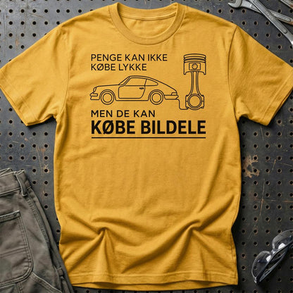 Penge Kan Ikke Købe Lykke – Men De Kan Købe Bildele Unisex T-Shirt , Bomuld-Beklædning-Garage Culture-Guld-S-Garage Culture Shop- garage - man cave - merchandise
