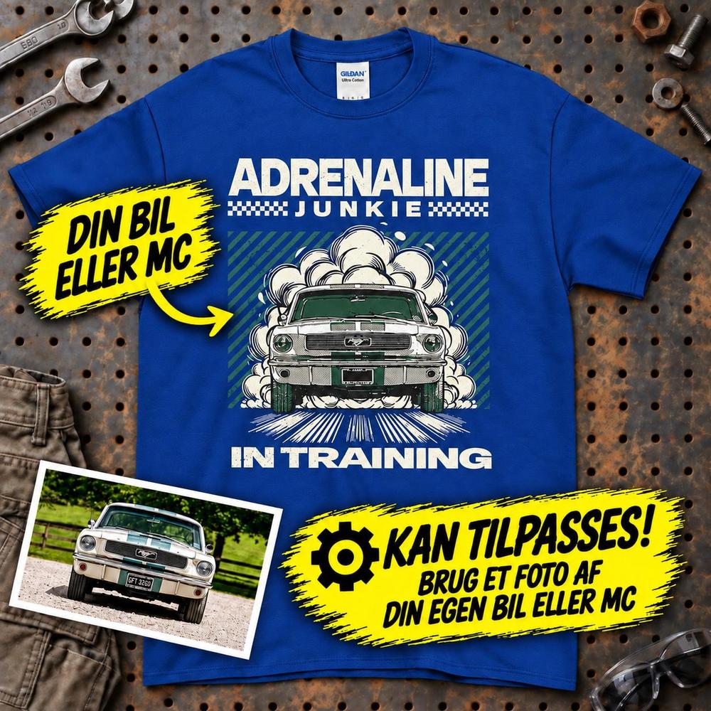
Produktbillede af Personlig - Adrenaline Junkie In Training - Med Din Bil MC Billede T-Shirt