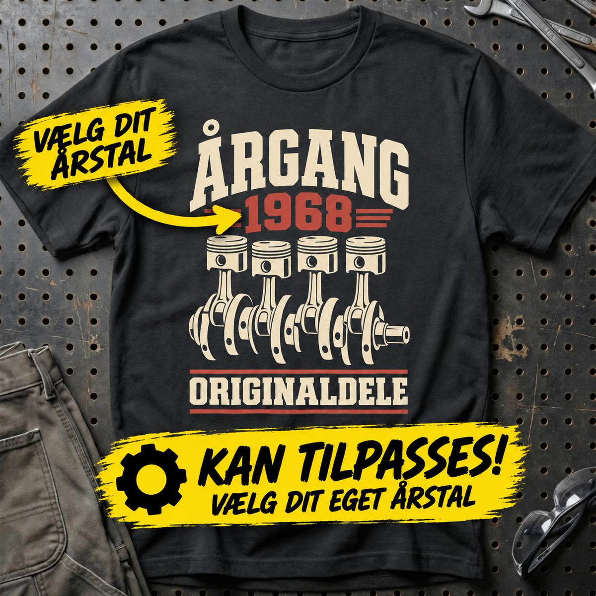
Produktbillede af Personlig – Årgang originaldele – T-shirt med dit årstal