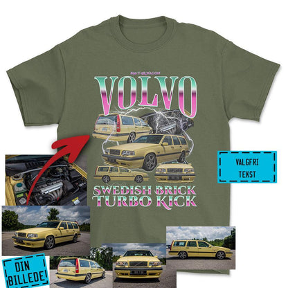 Personlig Bootleg Style - Din Bil Billede + Din Text Unisex T-Shirt , Bomuld-Beklædning-Garage Culture-Grøn Militær-S-Forside-Garage Culture Shop- garage - man cave - merchandise