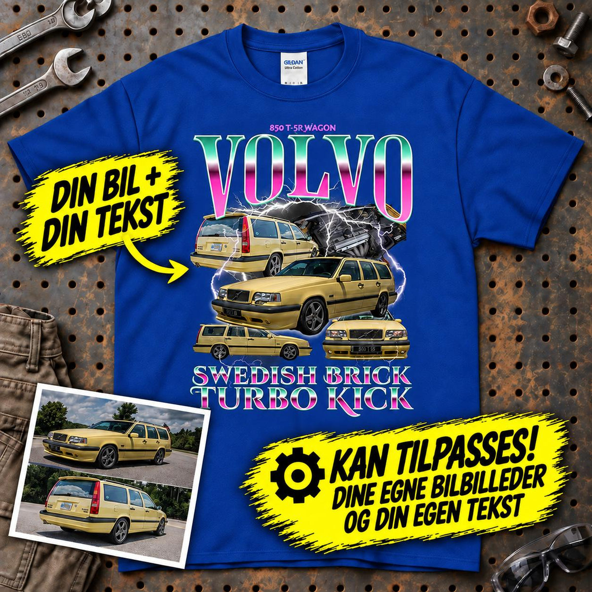 
Produktbillede af Personlig Bootleg Style - Din Bil Billede + Din Text T-Shirt