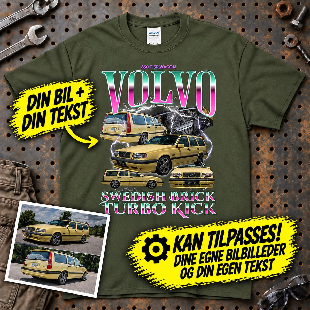 
Produktbillede af Personlig Bootleg Style - Din Bil Billede + Din Text T-Shirt