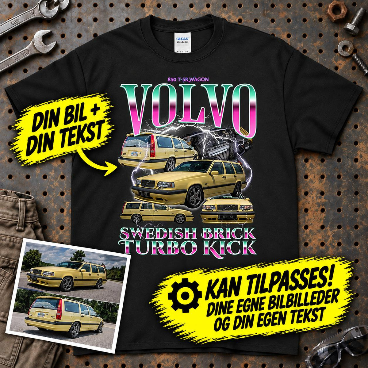 
Produktbillede af Personlig Bootleg Style - Din Bil Billede + Din Text T-Shirt