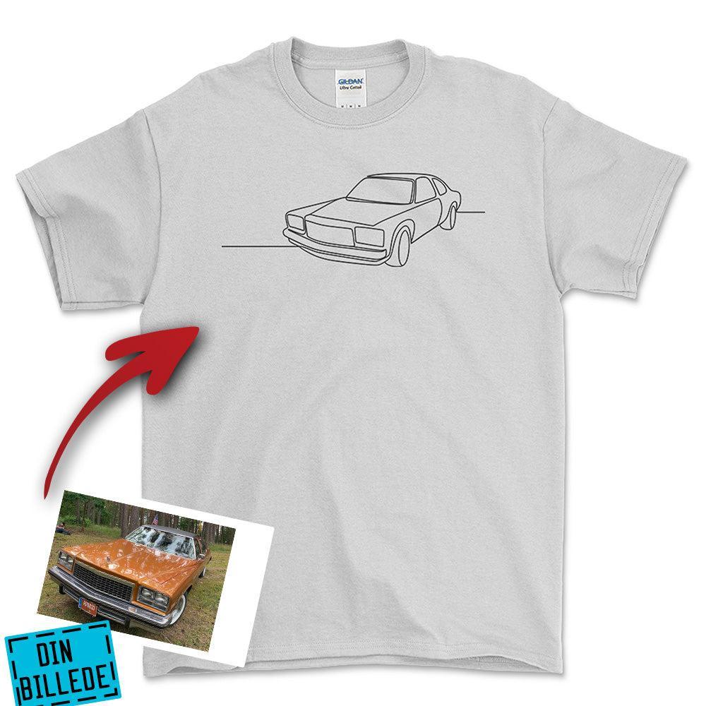 Personlig - Din Bil One Line Style - Med Din Bil MC Billede Unisex T-Shirt , Bomuld-Beklædning-Garage Culture-Hvid-S-Garage Culture Shop- garage - man cave - merchandise