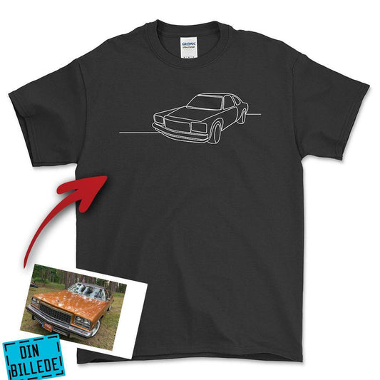Personlig - Din Bil One Line Style - Med Din Bil MC Billede Unisex T-Shirt , Bomuld-Beklædning-Garage Culture-Sort-S-Forside-Garage Culture Shop- garage - man cave - merchandise