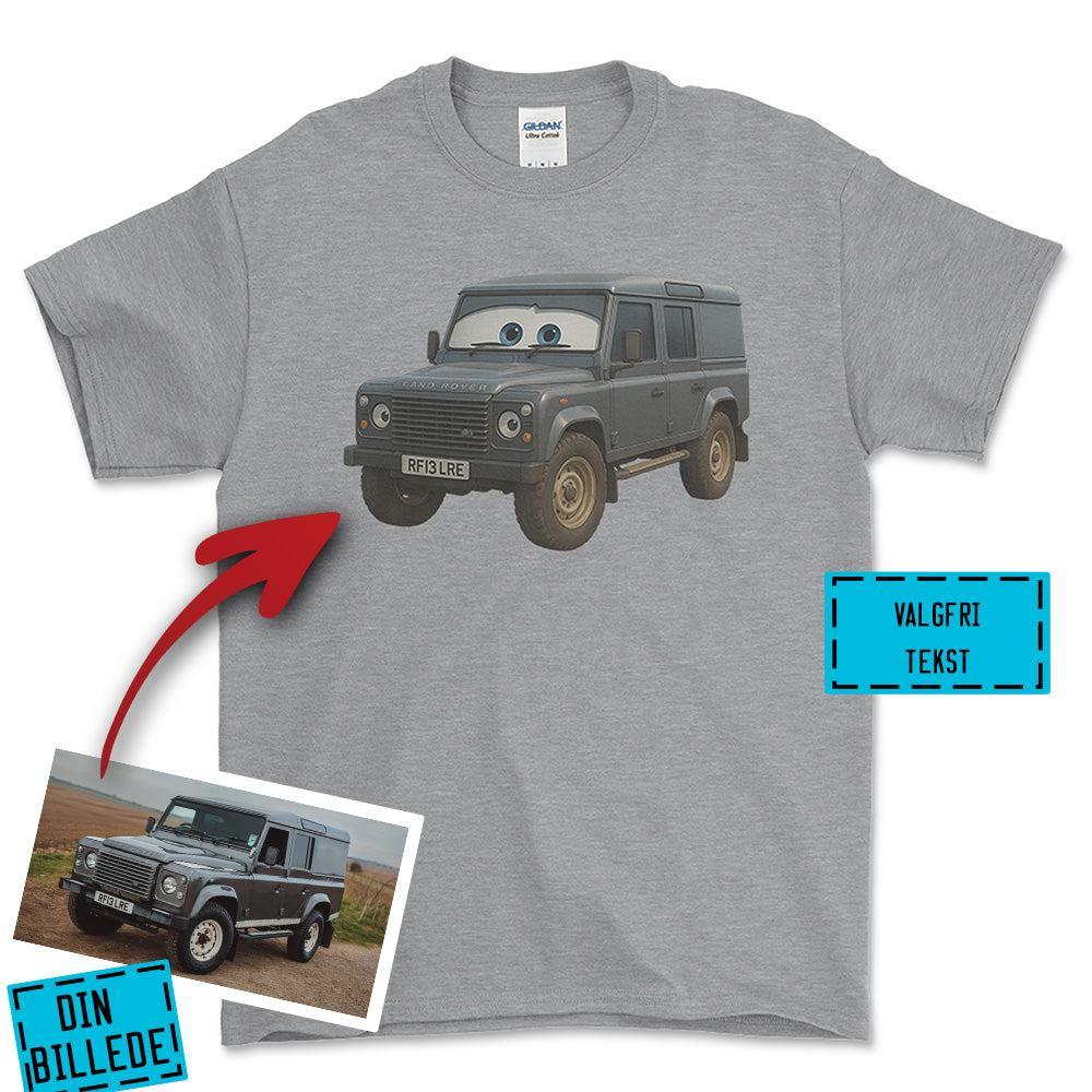 Personlig - Din Bil Pixar Cars Style - Med Din Bil MC Billede Unisex T-Shirt , Bomuld-Beklædning-Garage Culture-Grå Sport-S-Forside-Garage Culture Shop- garage - man cave - merchandise