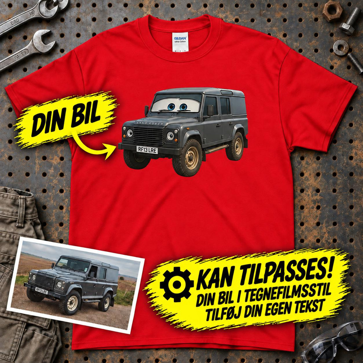 
Produktbillede af Personlig - Din Bil Pixar Cars Style - Med Din Bil MC Billede T-Shirt